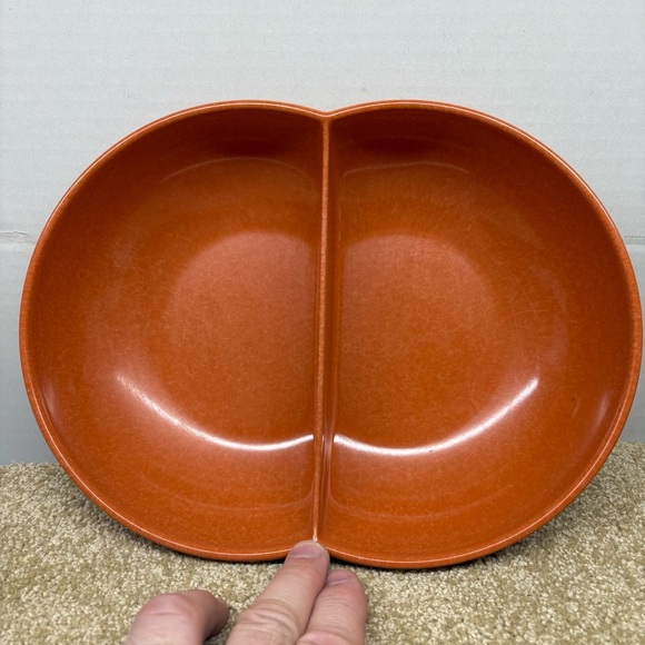 MCM Color-Flyte Burnt Orange Double Bubble Divided Serving Bowl 10.5” Branchell - Picture 4 of 9